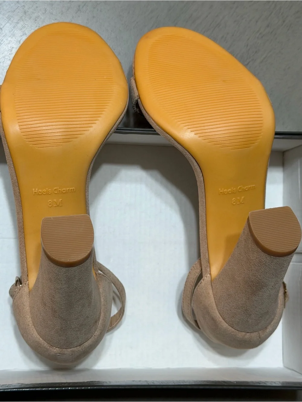 Nude Suede Ankle-Strap Block Heels